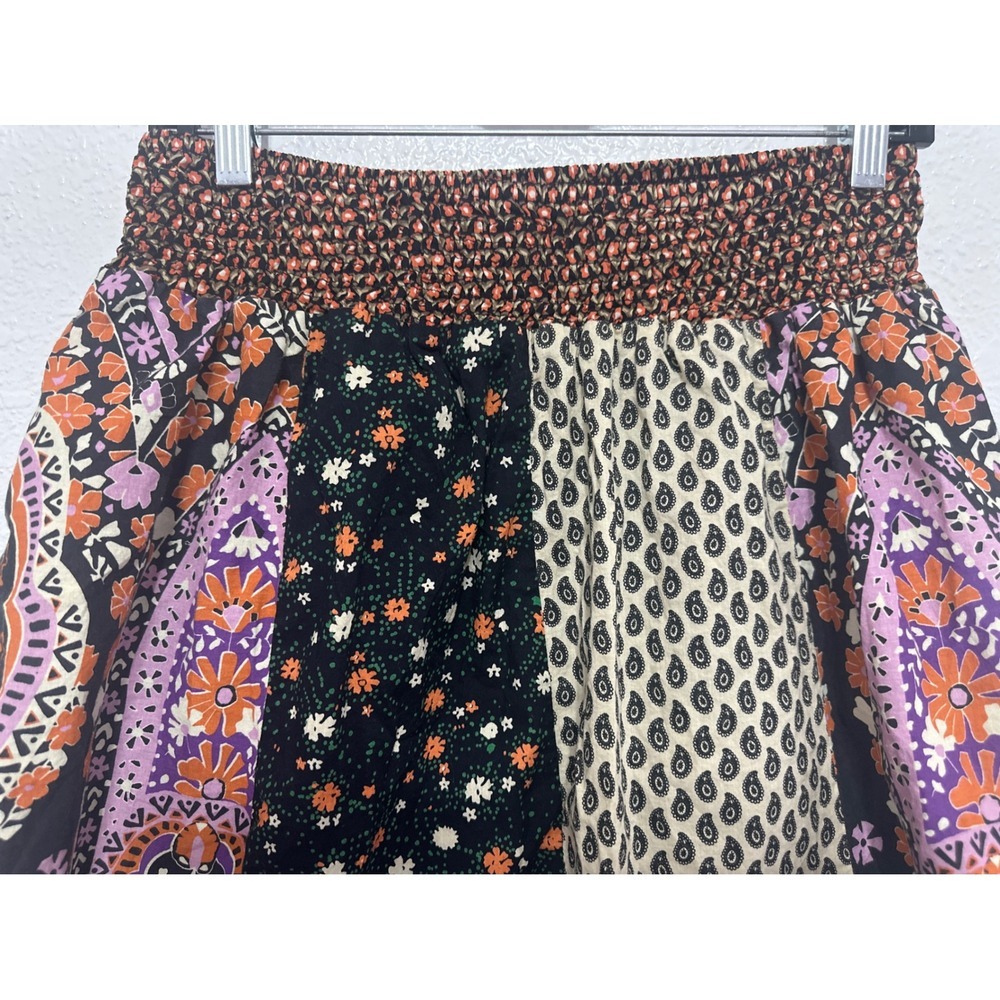 Confess Womens Patchwork Mini Skirt Medium Boho Floral Paisley Smocked Cotton - Picture 2 of 7